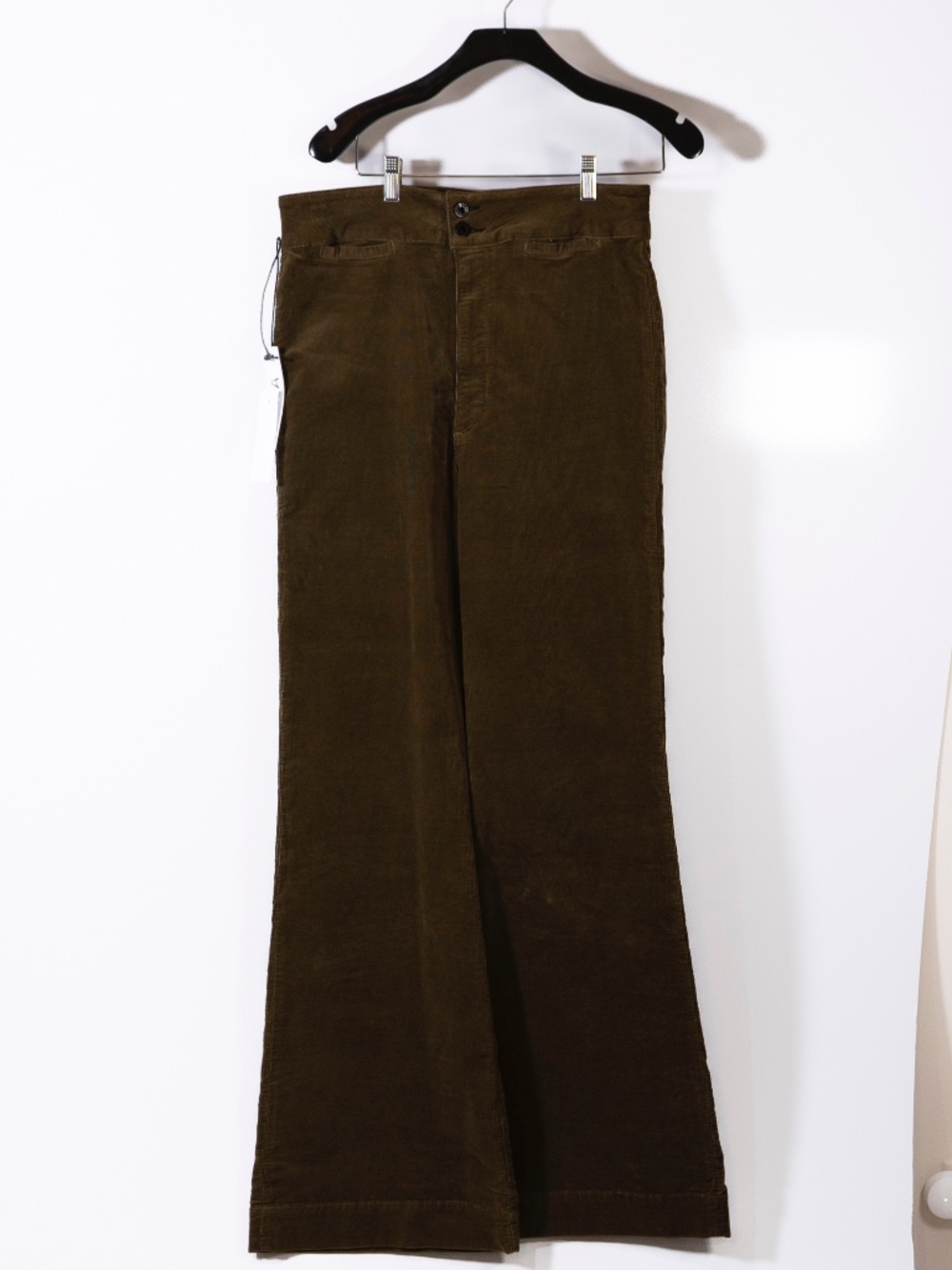 NEW Askk Brighton Wide Leg Velvet Velour Corduroy Pants Army Green 33